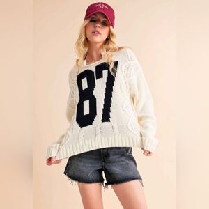 Women's Cream Sweater with Black 87 Numbers
